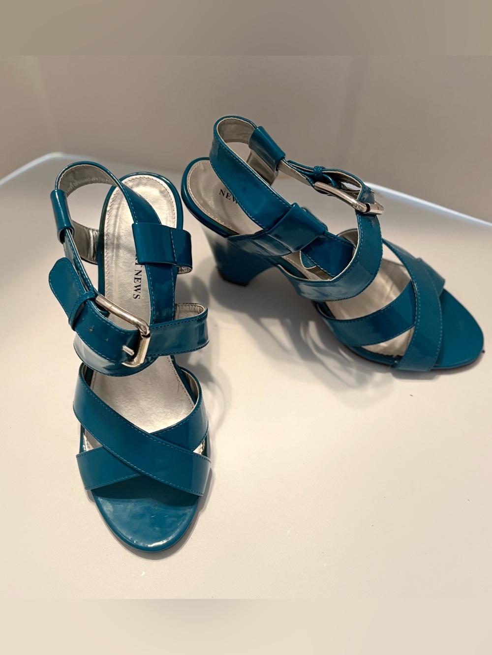 Newport News Teal Strappy Block Heel Sandals